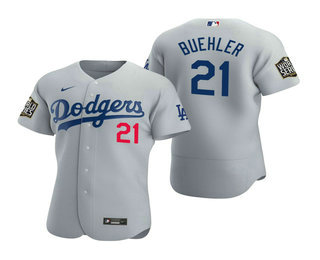 Men Los Angeles Dodgers #21 Walker Buehler Gray 2020 World Series Authentic Flex Nike Jersey->los angeles dodgers->MLB Jersey